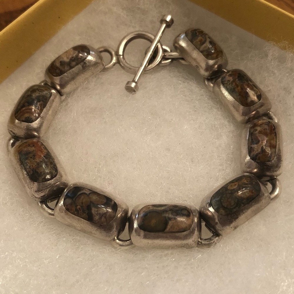 Rare Vintage Silpada Sterling Silver Leopard Skin Jasper Link Bracelet B0016 - Picture 11 of 16